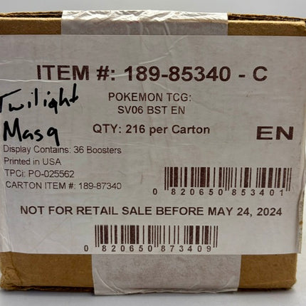 Pokémon TCG: Twilight Masquerade SV06 Booster Box Case (6 Boxes) | Factory Sealed