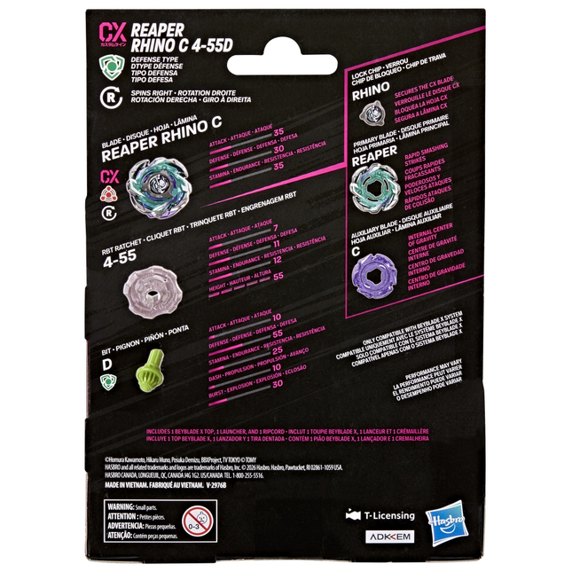 Beyblade X Reaper Rhino C 4-55D CX Starter Pack – Defense Type Top & Launcher