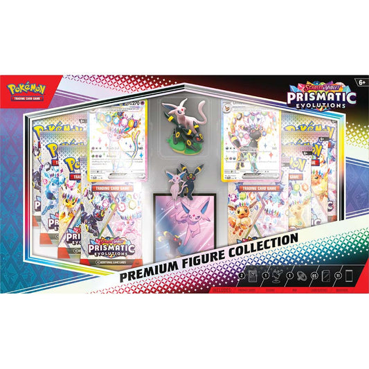 Pokemon TCG Scarlet & Violet Prismatic Evolutions Premium Figure Collection Box - 11 Booster Packs